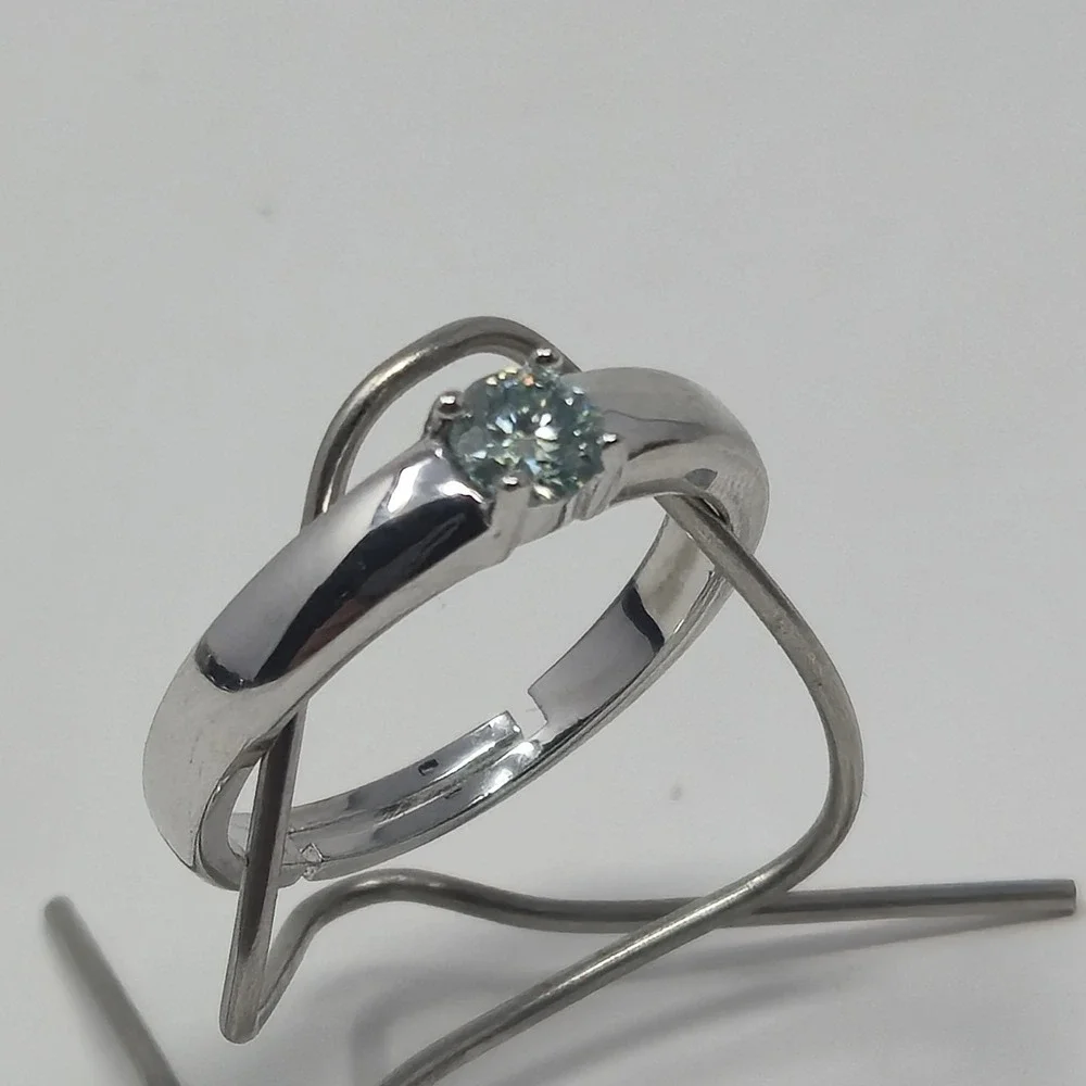 New 0.5ct Colored Moissanite Ring Round Brilliant GRA Certified Adjustable 6-12‎